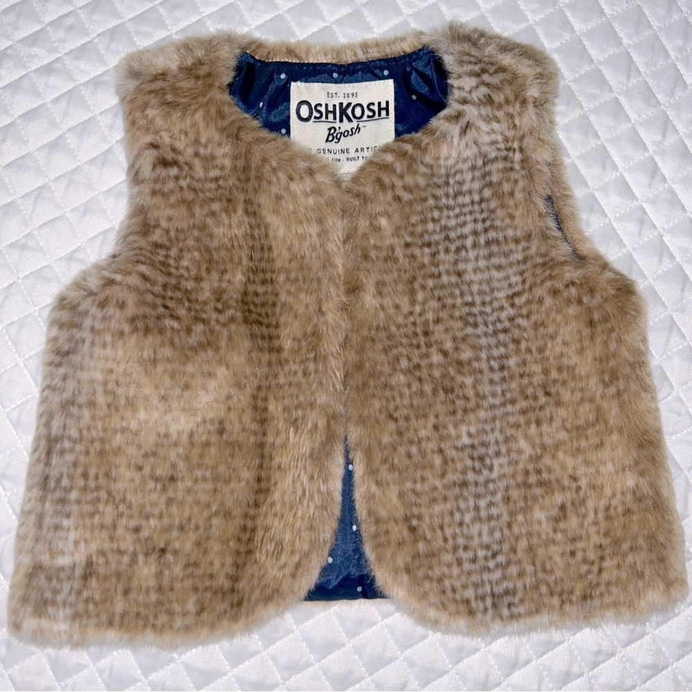 EUC OshKosh B’Gosh Infant Boys Brown Faux Fur Furry Dress Vest Size 3-6 months